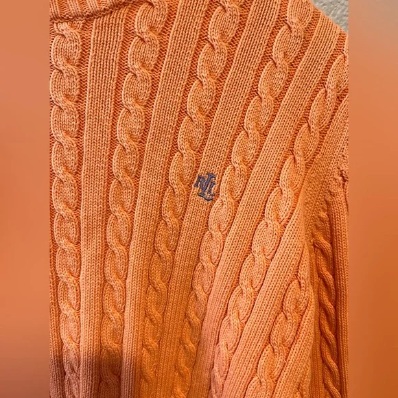 Lauren Ralph Lauren Vtg Cable Knit 100% Cotton Crewneck Cropped Sweater M - Picture 4 of 9
